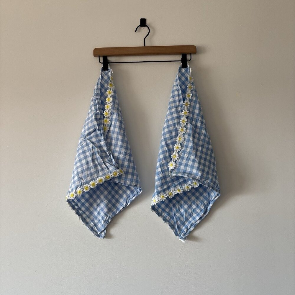 Meri Meri Cloth Napkins 2 (TWO) Daisy Print Gingham Check Cottagecore Farm Decor